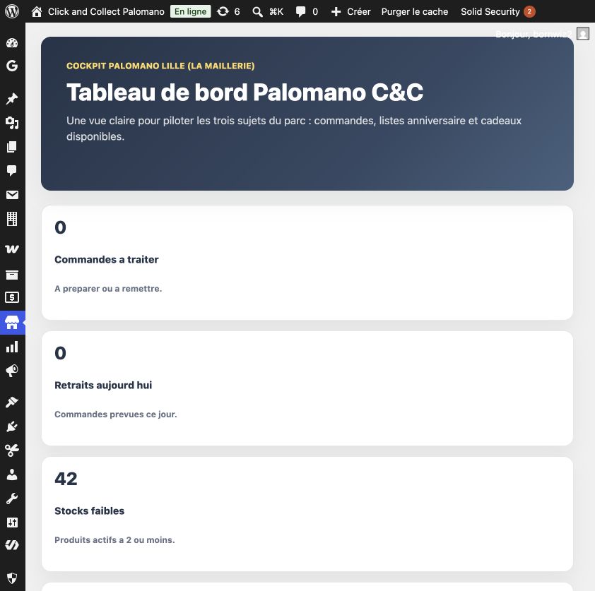 Traiter les commandes et retraits dans l’espace Parc.
