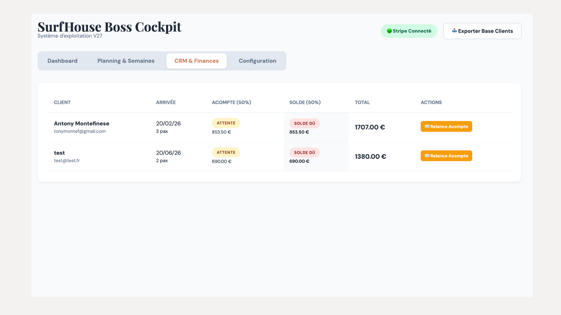 CRM et finances Surfhouse